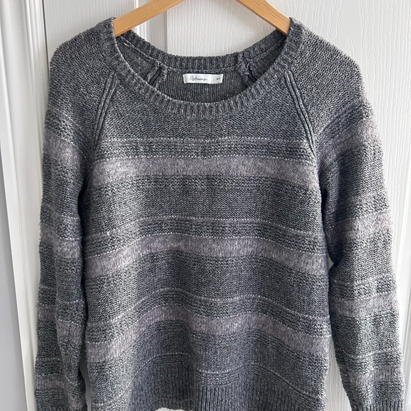 Reitmans Sweaters - Reitmans Charcoal and Light Gray Striped Sweater